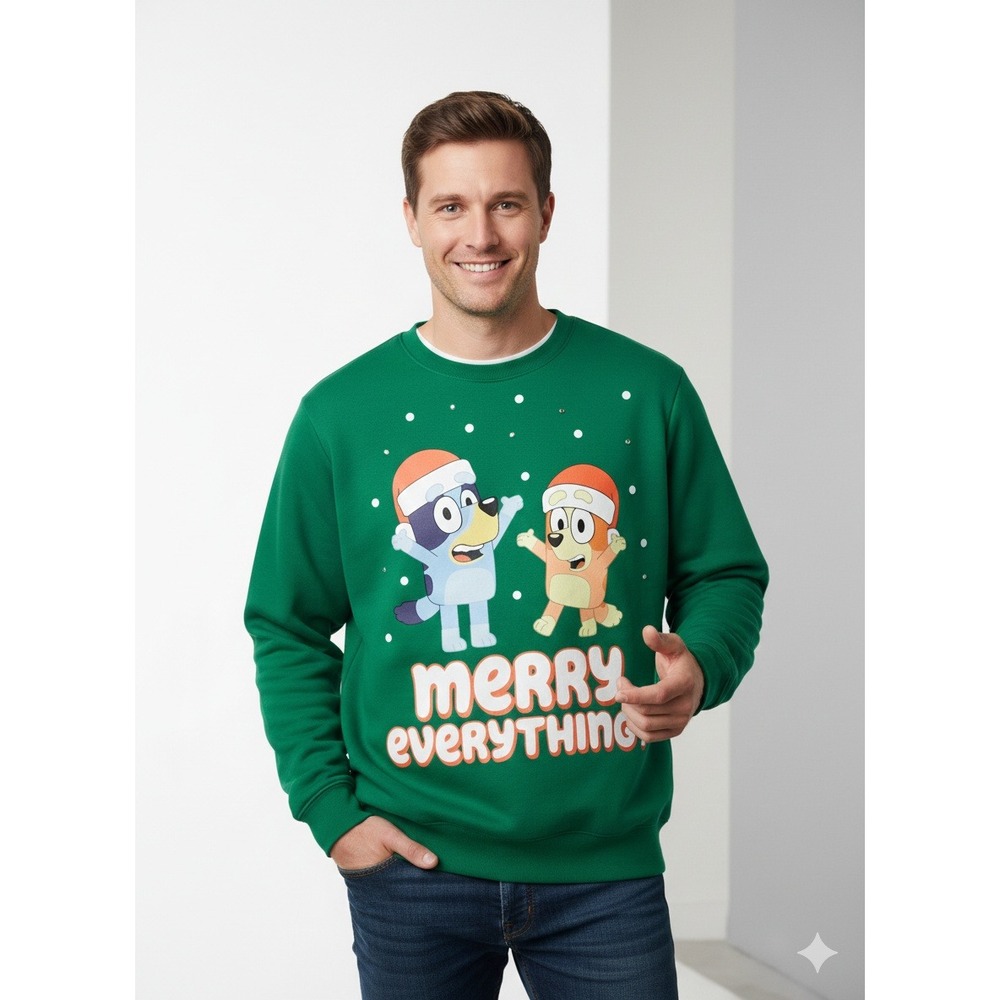 RARE Bluey & Bingo Green Men's‎ XL Light up Christmas Sweater Holiday Party